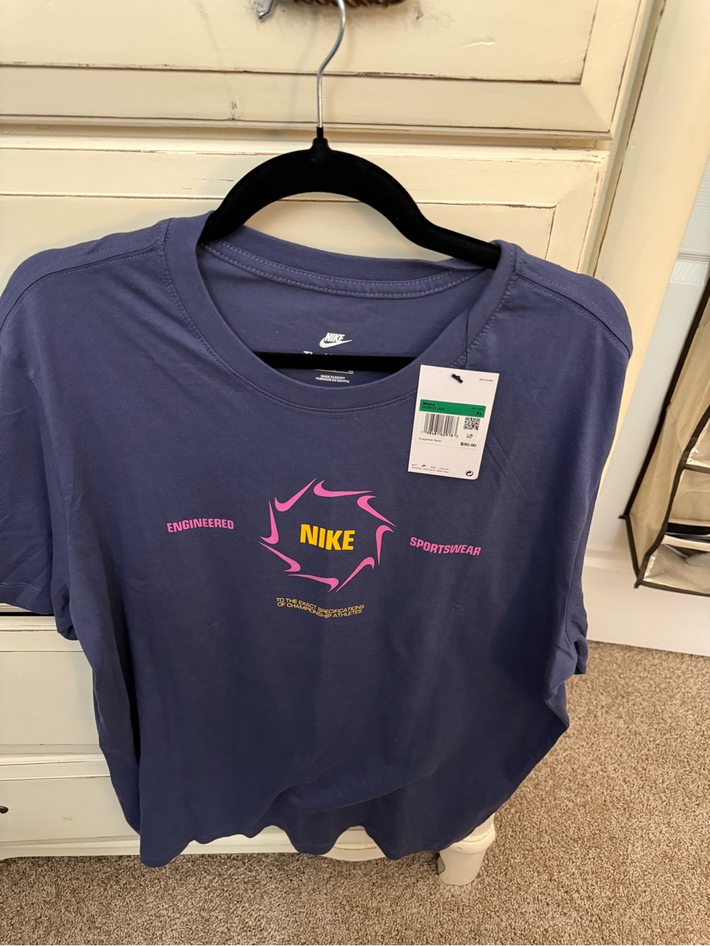 Nike men’s Purple Short-Sleeve Tee with Pink and Yellow Logo